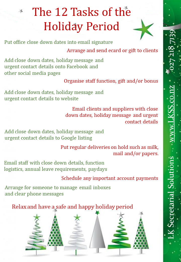 12 Tasks of the Holiday Period